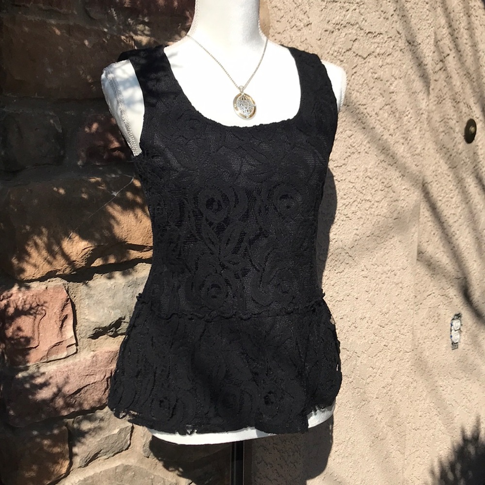 ALFANI Black Peplum Lace Top w/Gold Zipper